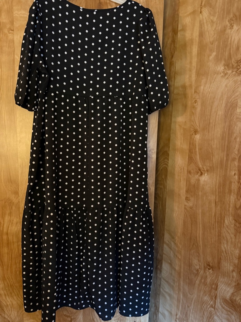Polka Dot Tiered Midi Dress in Black and White